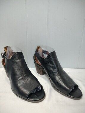 Lucky Brand Barino Black Leather Open Toe Block Heel Booties Size 8M 38
